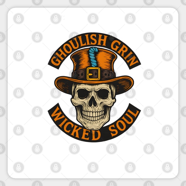 Ghoulish Grin Wicked Soul - Vintage Skull Halloween Design with Haunted Attitude Magnet by WarFX Designs